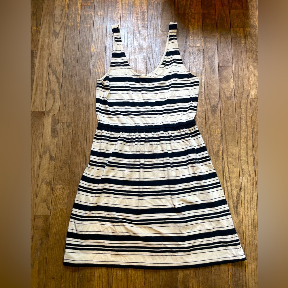 J.Crew Villa Knit Tank Dress in Ivory/ Black Striped Sleeveless size Large